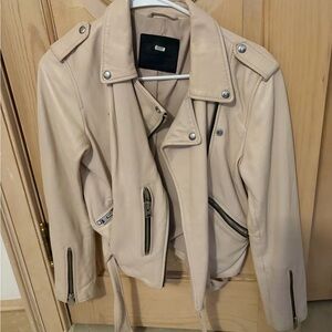 Women's All Saints pink dust Leather moto jacket US 8